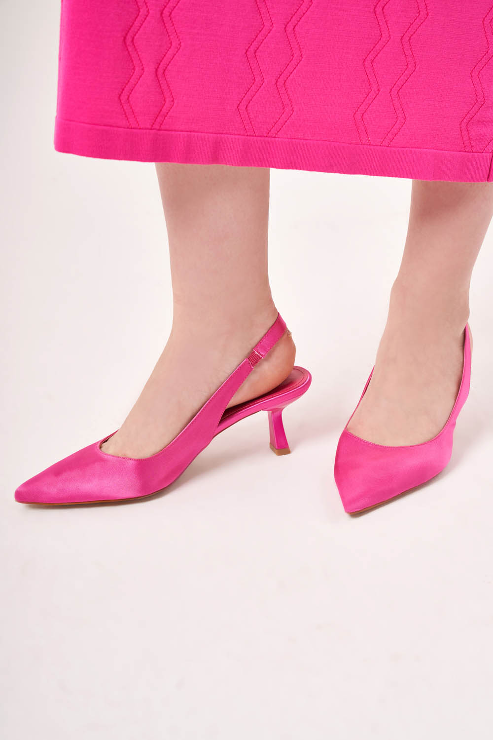 Mizalle Arkası Fuşya Saten Stiletto