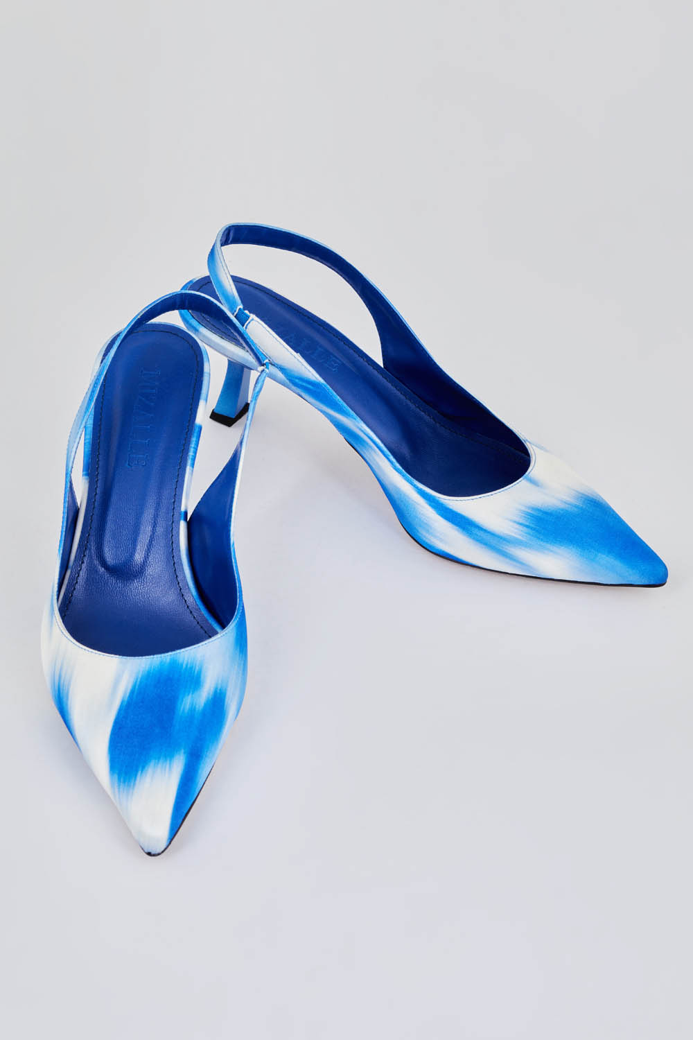 Mizalle Arkası Mavi Beyaz Mix Saten Stiletto