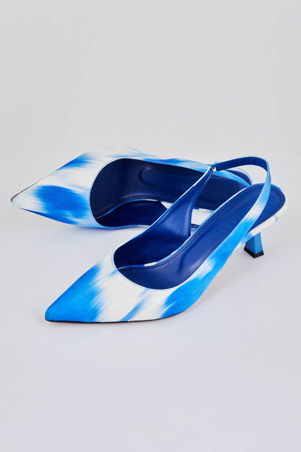 Mizalle Arkası Mavi Beyaz Mix Saten Stiletto
