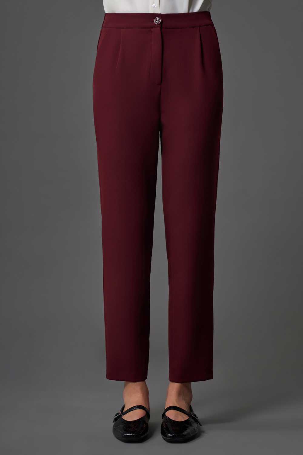 Mizalle Tek Pile Basic Beli Lastikli Günlük Bordo Kumaş Pantolon