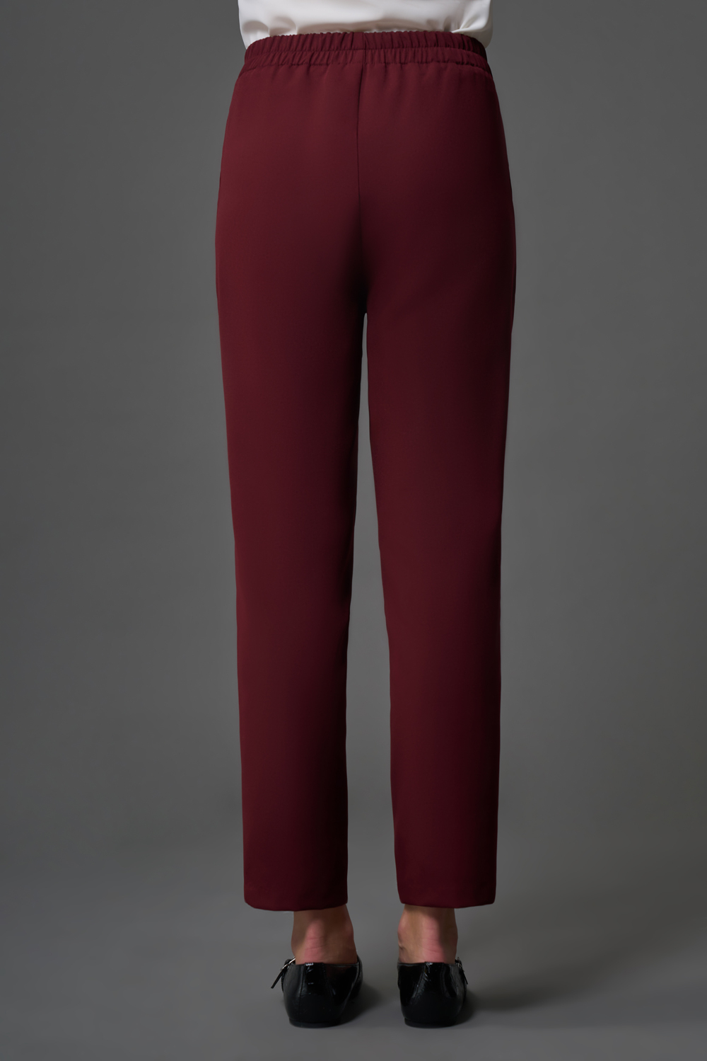 Mizalle Tek Pile Basic Beli Lastikli Günlük Bordo Kumaş Pantolon