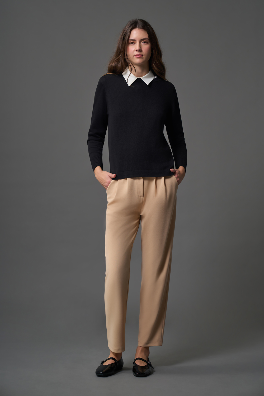Mizalle Çift Pile Basic Bej Rengi Günlük Kumaş Pantolon