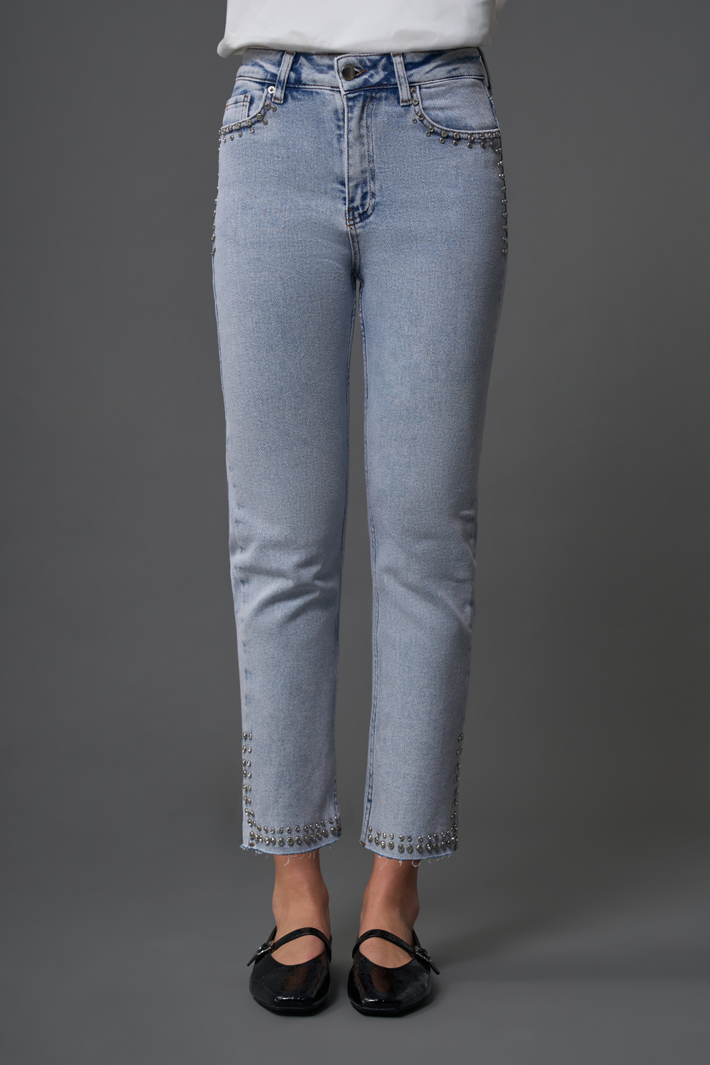 Mizalle Taş Detaylı Açık Mavi Denim Pantolon