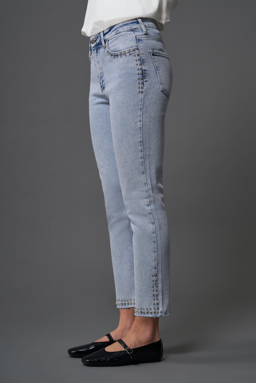 Mizalle Taş Detaylı Açık Mavi Denim Pantolon