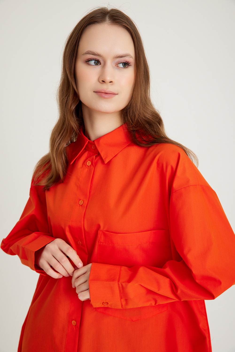 Mizalle Basic Oversize Pamuklu Turuncu Gömlek