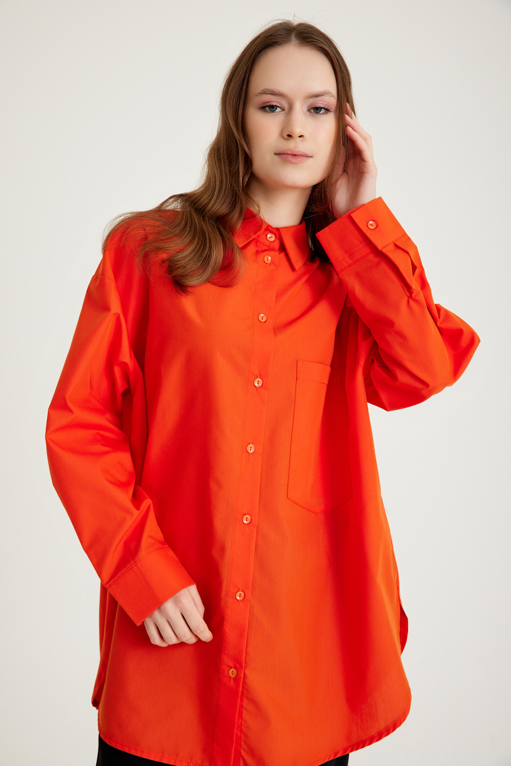 Mizalle Basic Oversize Pamuklu Turuncu Gömlek