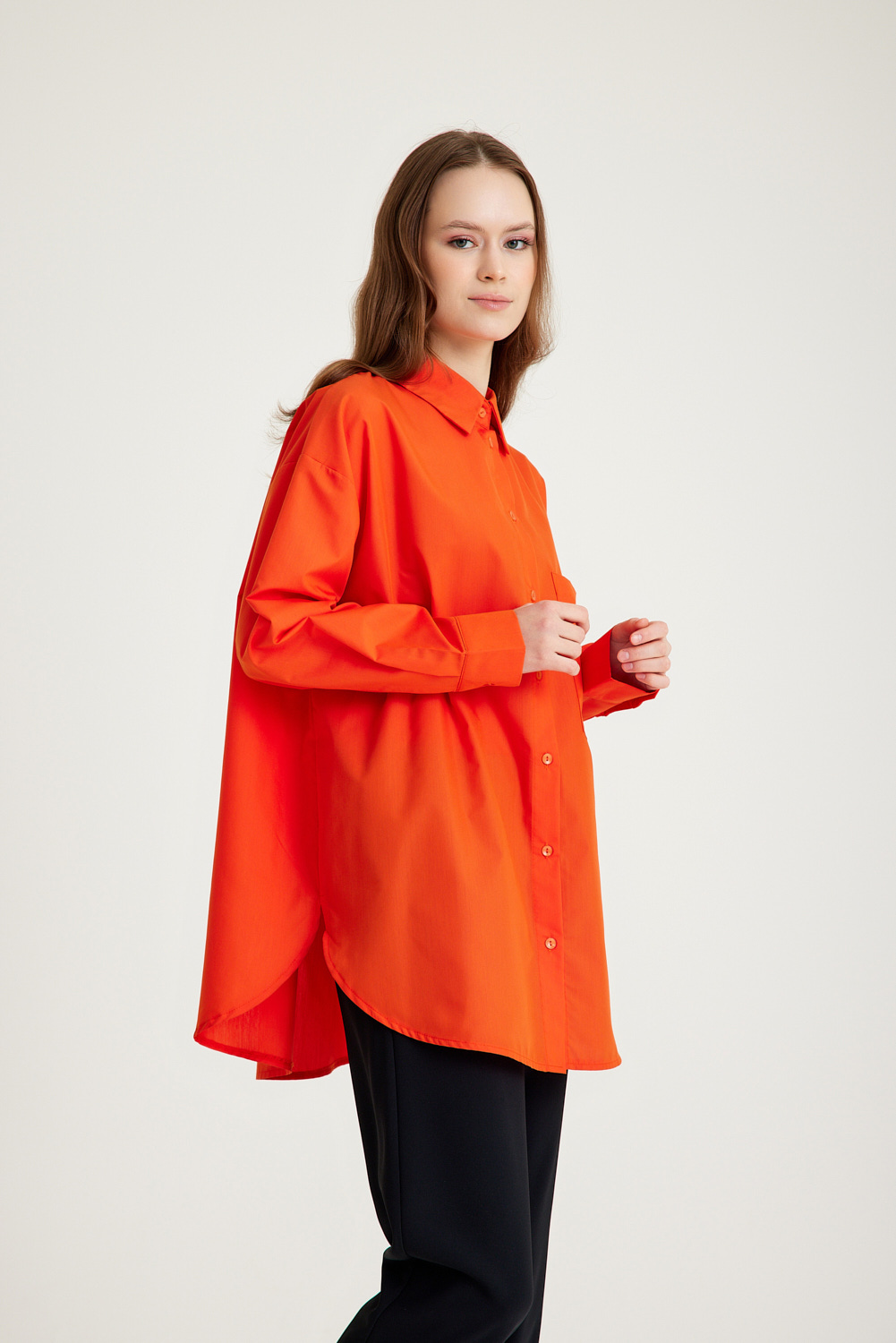 Mizalle Basic Oversize Pamuklu Turuncu Gömlek