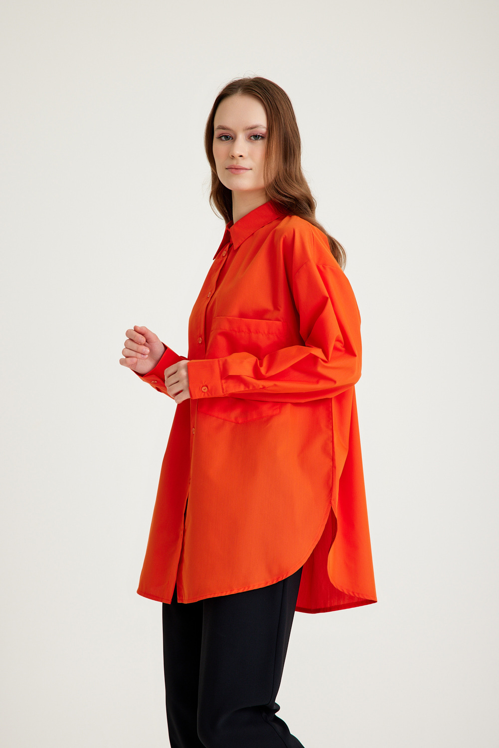 Mizalle Basic Oversize Pamuklu Turuncu Gömlek