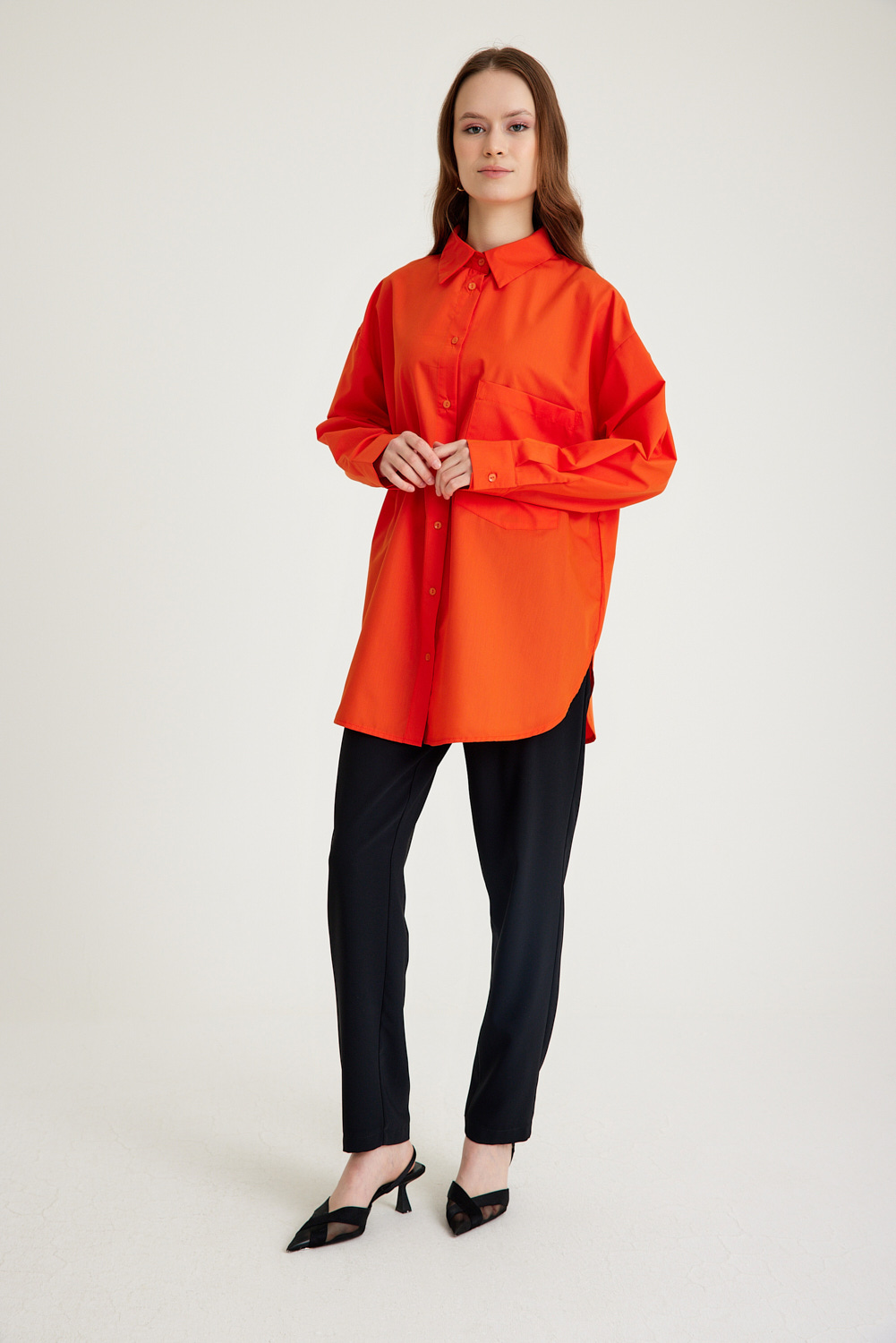 Mizalle Basic Oversize Pamuklu Turuncu Gömlek