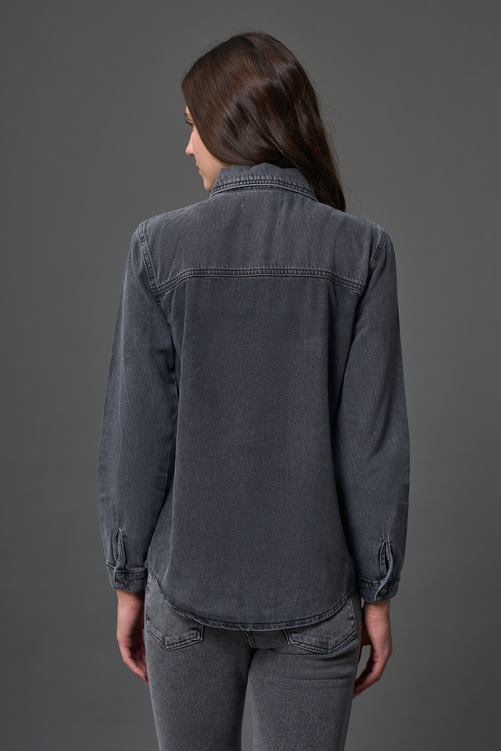 Mizalle Çift Cepli Klasik Antrasit Denim Gömlek