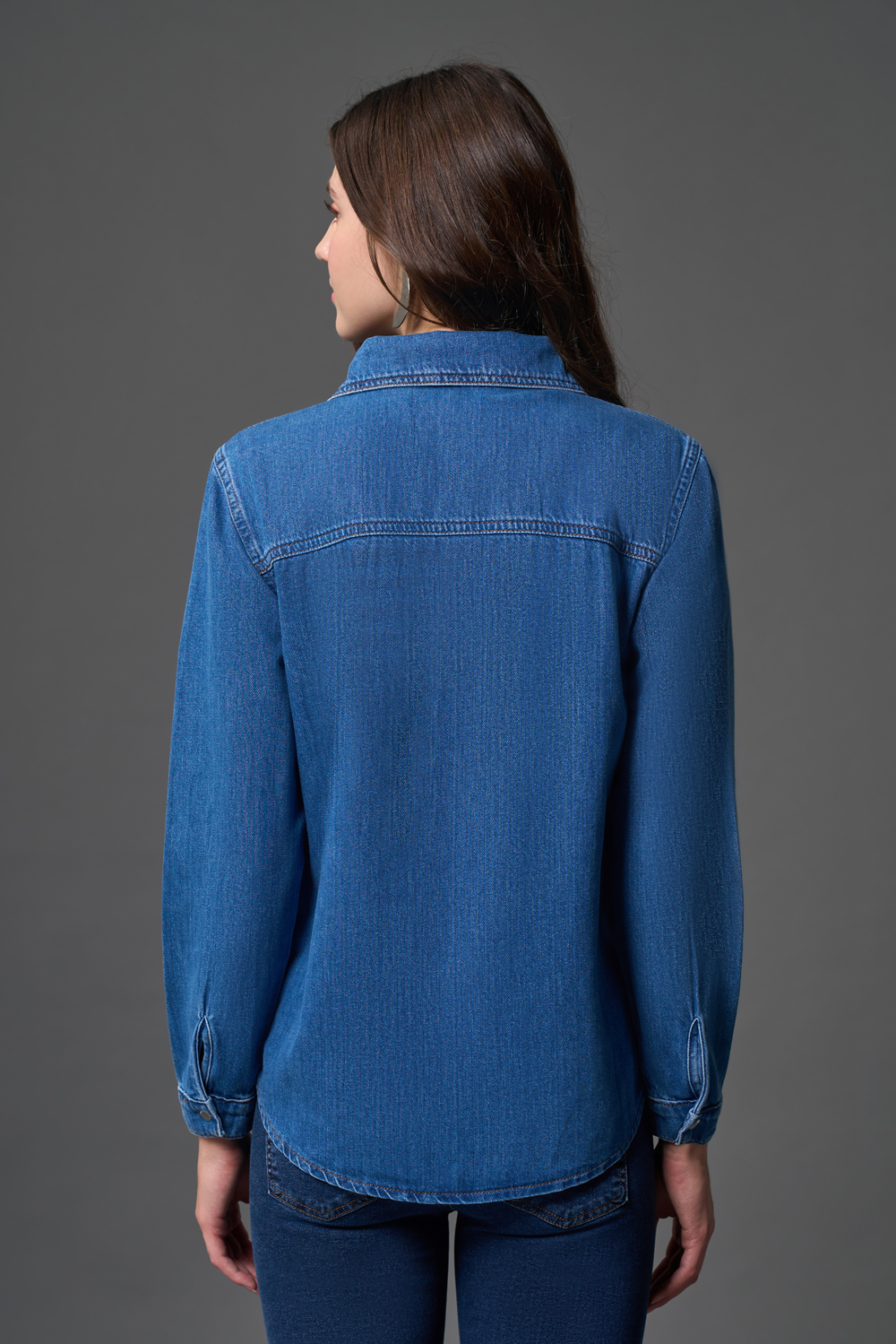 Çıtçıtlı Denim mavi Gömlek