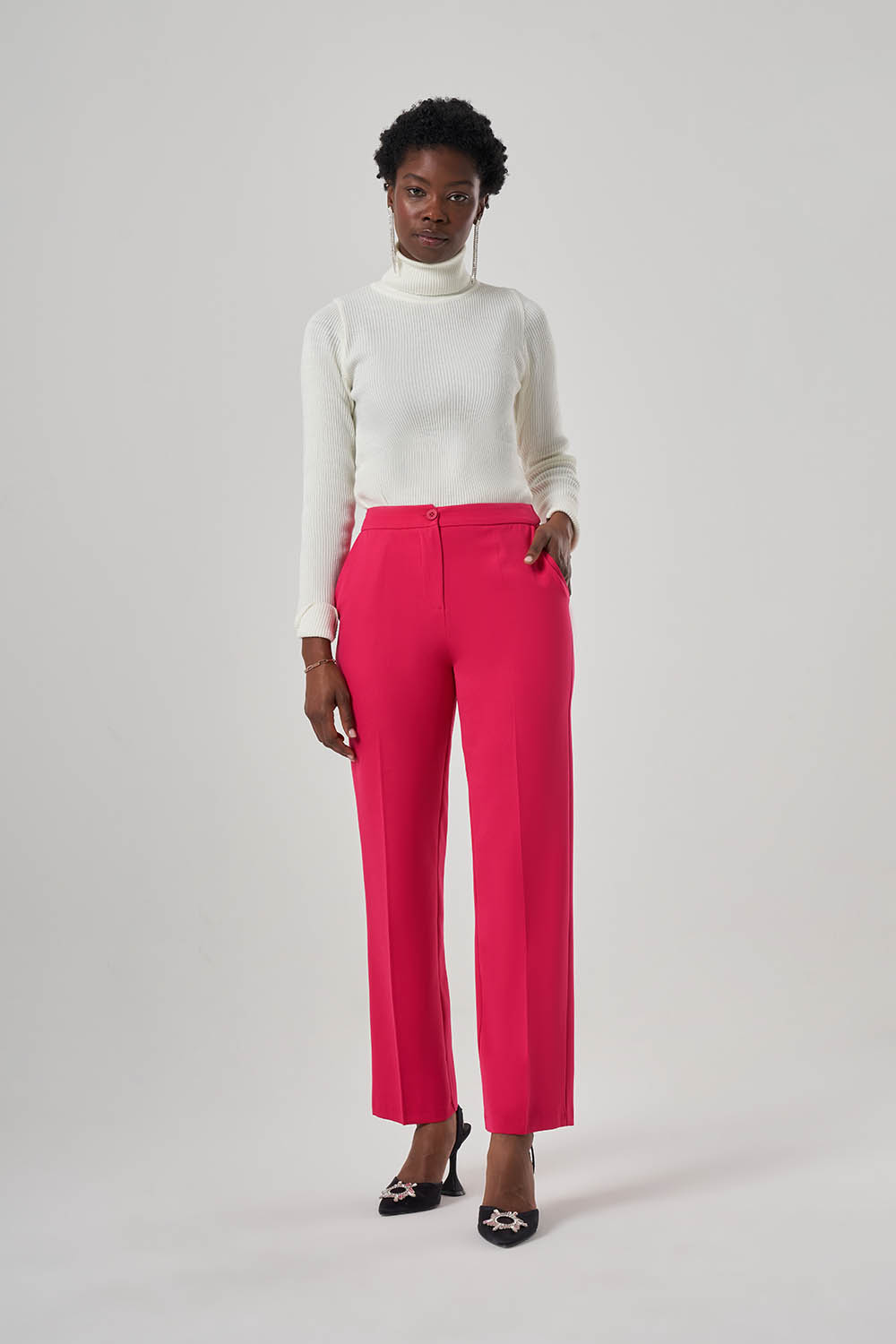 Mizalle Basic Fuşya Klasik Kumaş Pantolon