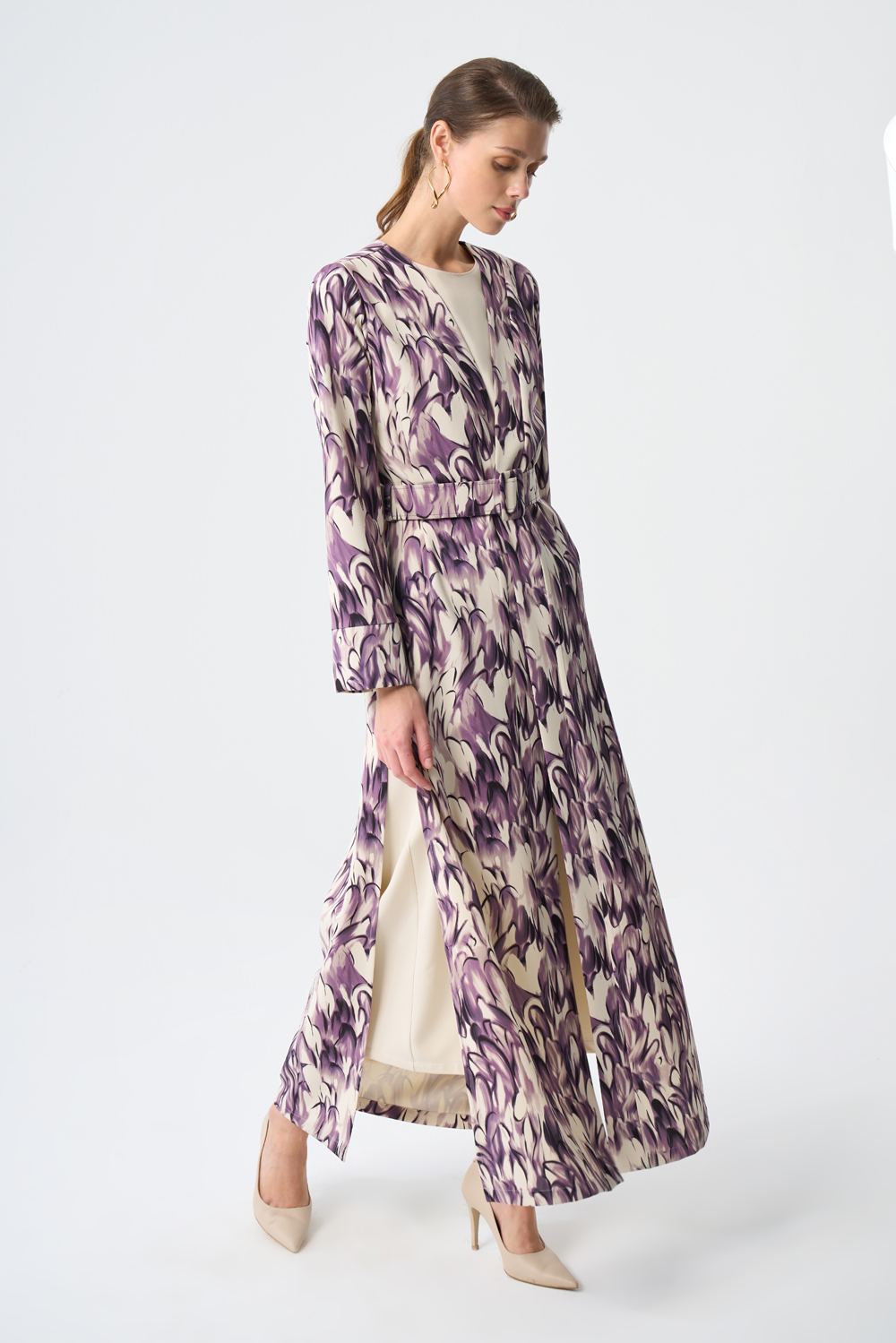 Mizalle Mor Desenli İki Parçalı Kimono Elbise Takım