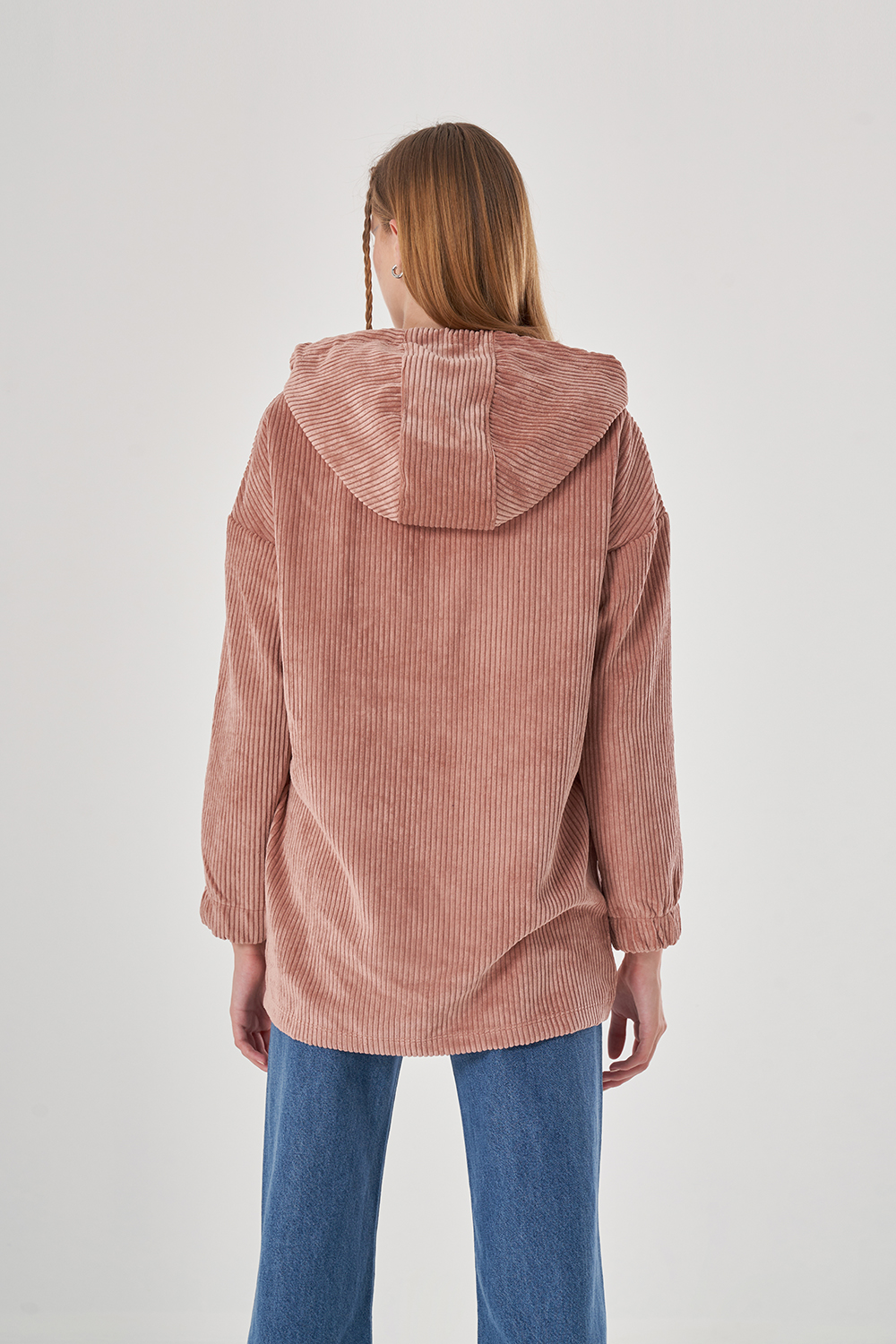 Mizalle Gül Kurusu Kanguru Cepli Fitilli Kadife Sweatshirt