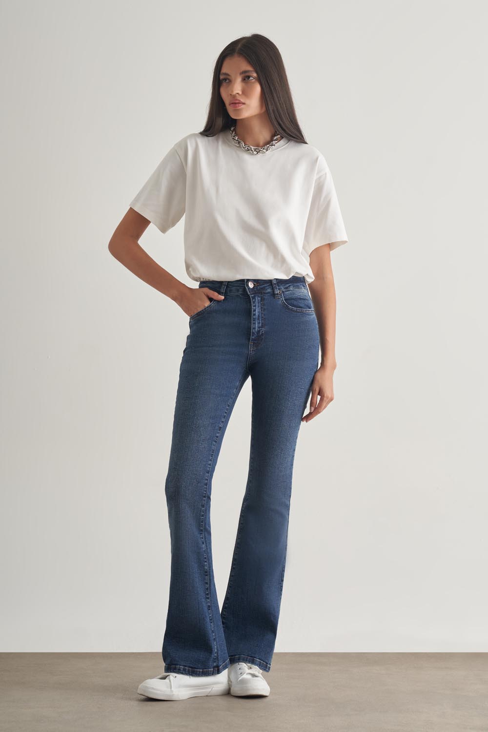 Mizalle Skinny Fit Flare Paça Koyu Mavi Denim Pantolon