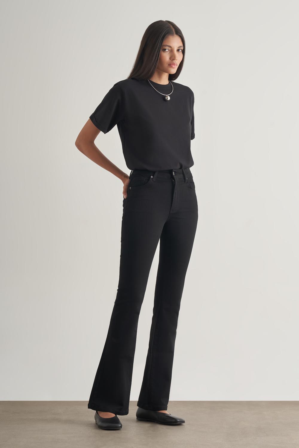 Mizalle Skinny Fit Flare Paça Siyah Denim Pantolon