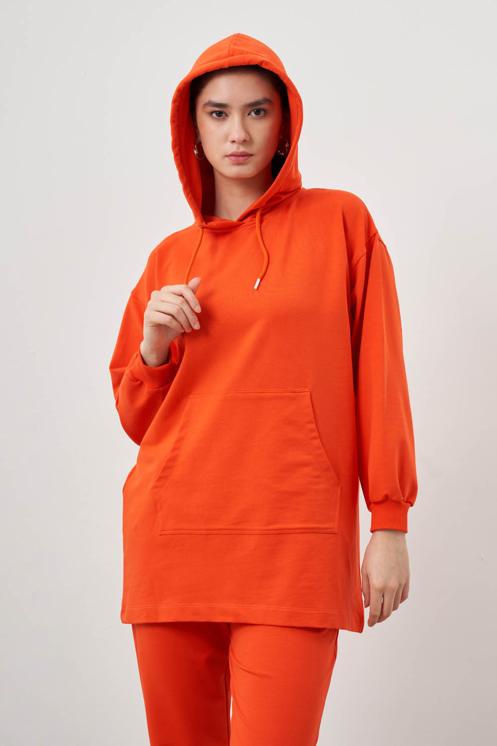Mizalle Kapüşonlu Kanguru Cepli Nar Çiçeği Sweatshirt