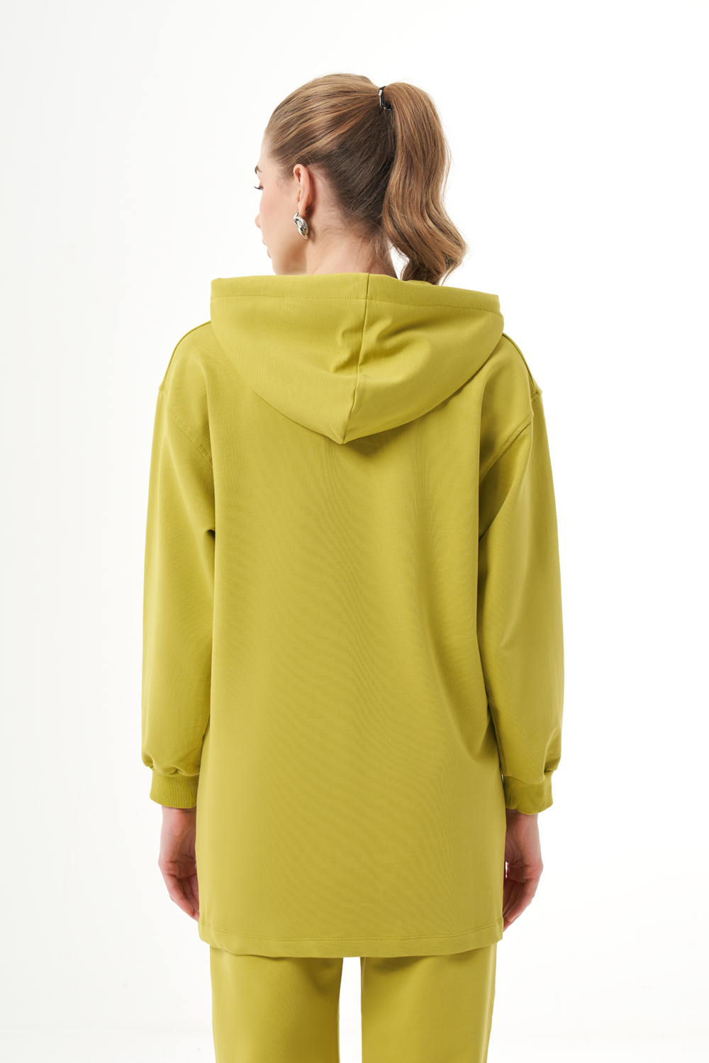 Mizalle Kapüşonlu Kanguru Cepli Yeşil Sweatshirt