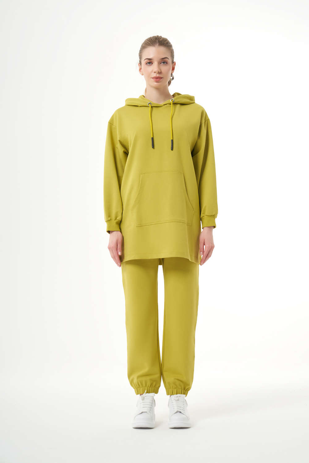 Mizalle Kapüşonlu Kanguru Cepli Yeşil Sweatshirt