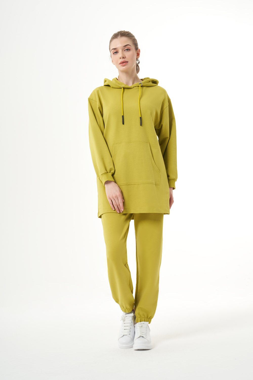 Mizalle Kapüşonlu Kanguru Cepli Yeşil Sweatshirt