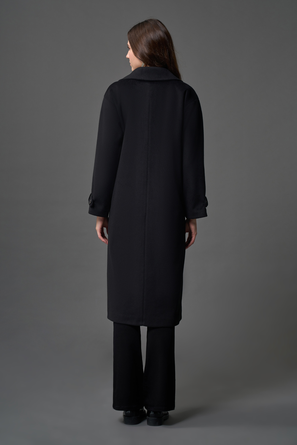 Mizalle Klasik Yaka Oversize Kaşe Dokulu Siyah Kaban