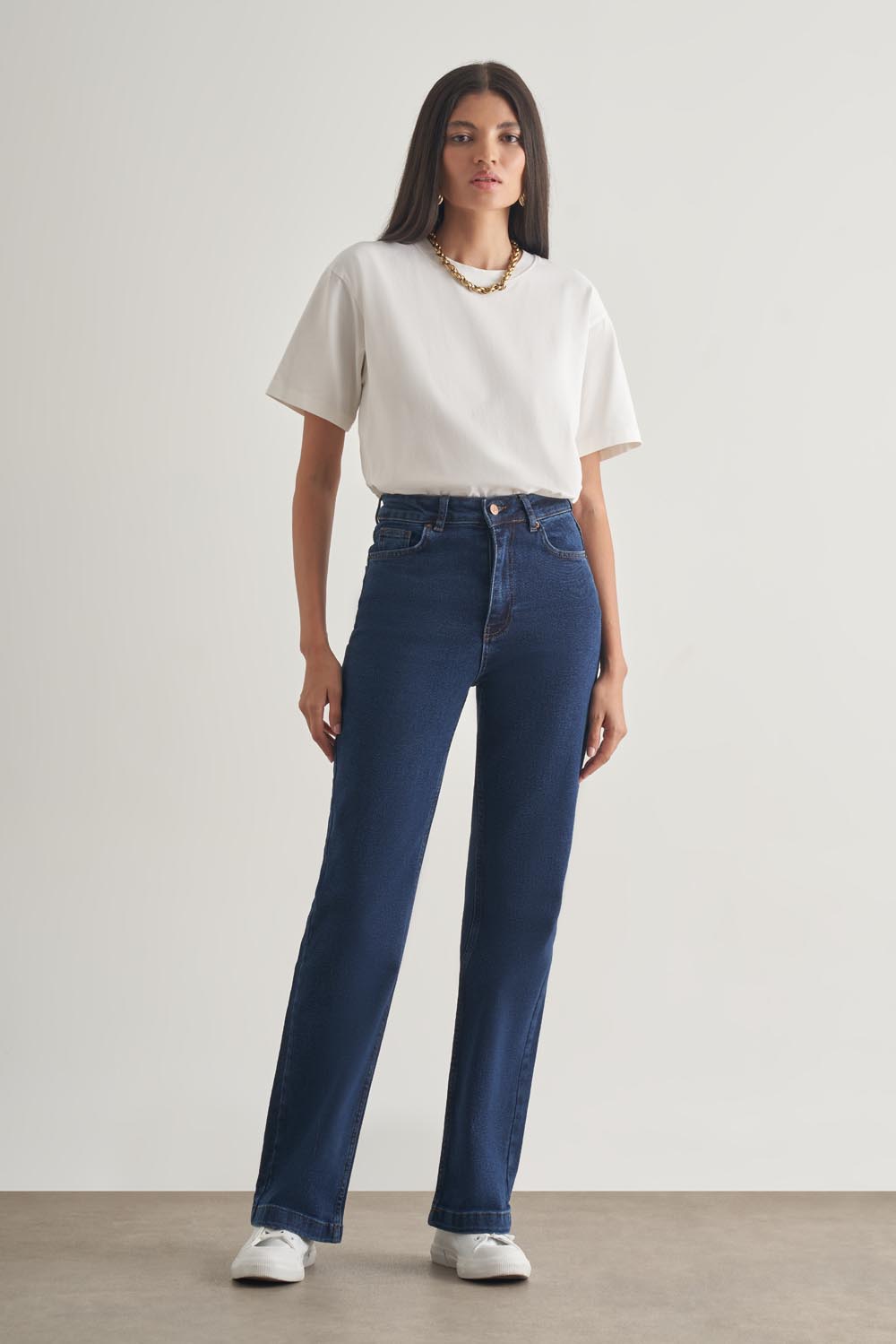 Mizalle Geniş Paça Yüksek Bel Koyu Mavi Denim Pantolon