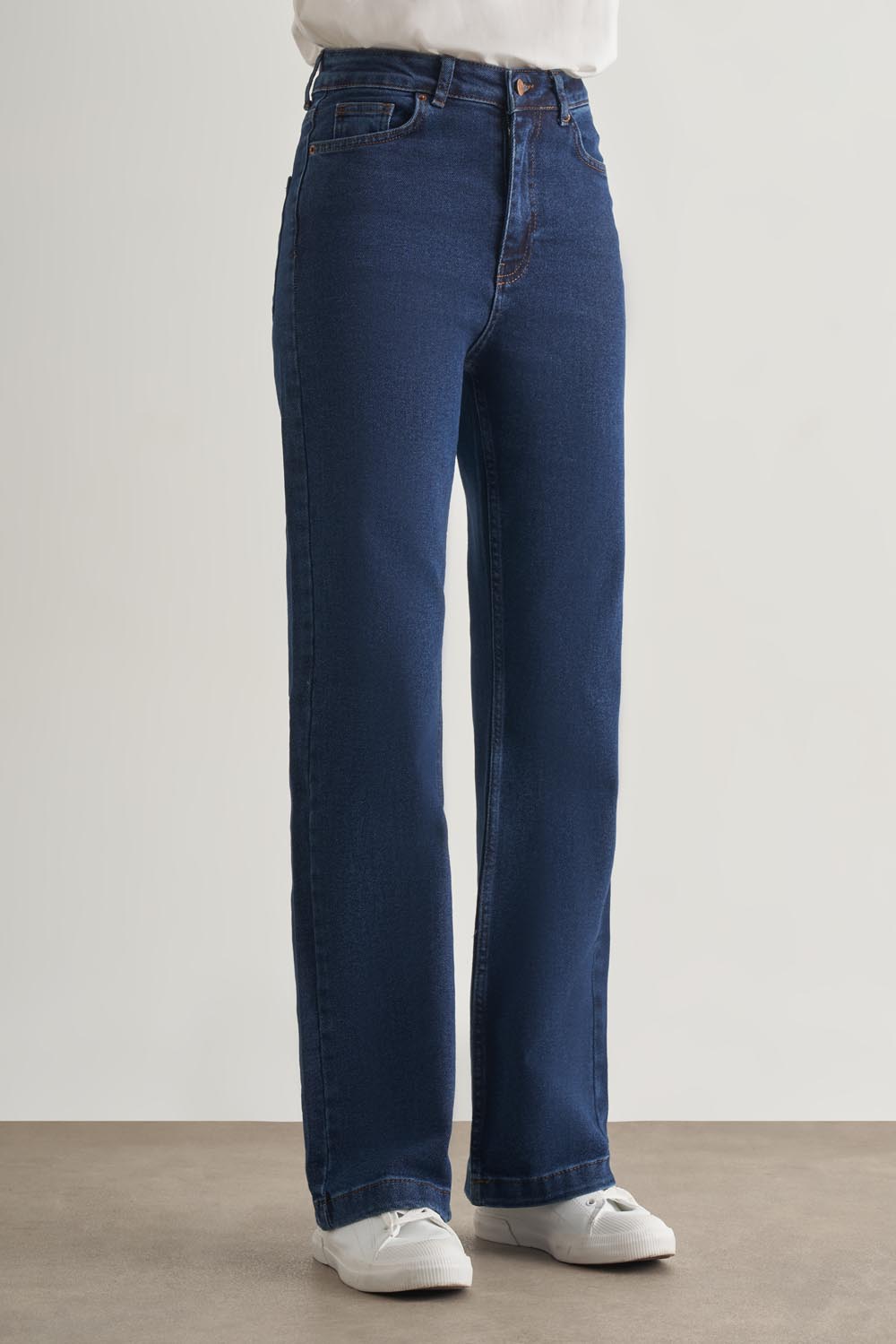 Mizalle Geniş Paça Yüksek Bel Koyu Mavi Denim Pantolon