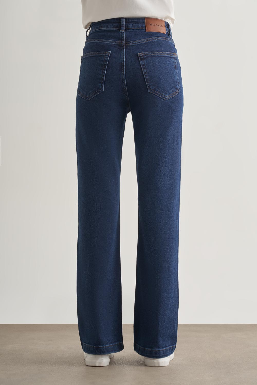 Mizalle Geniş Paça Yüksek Bel Koyu Mavi Denim Pantolon