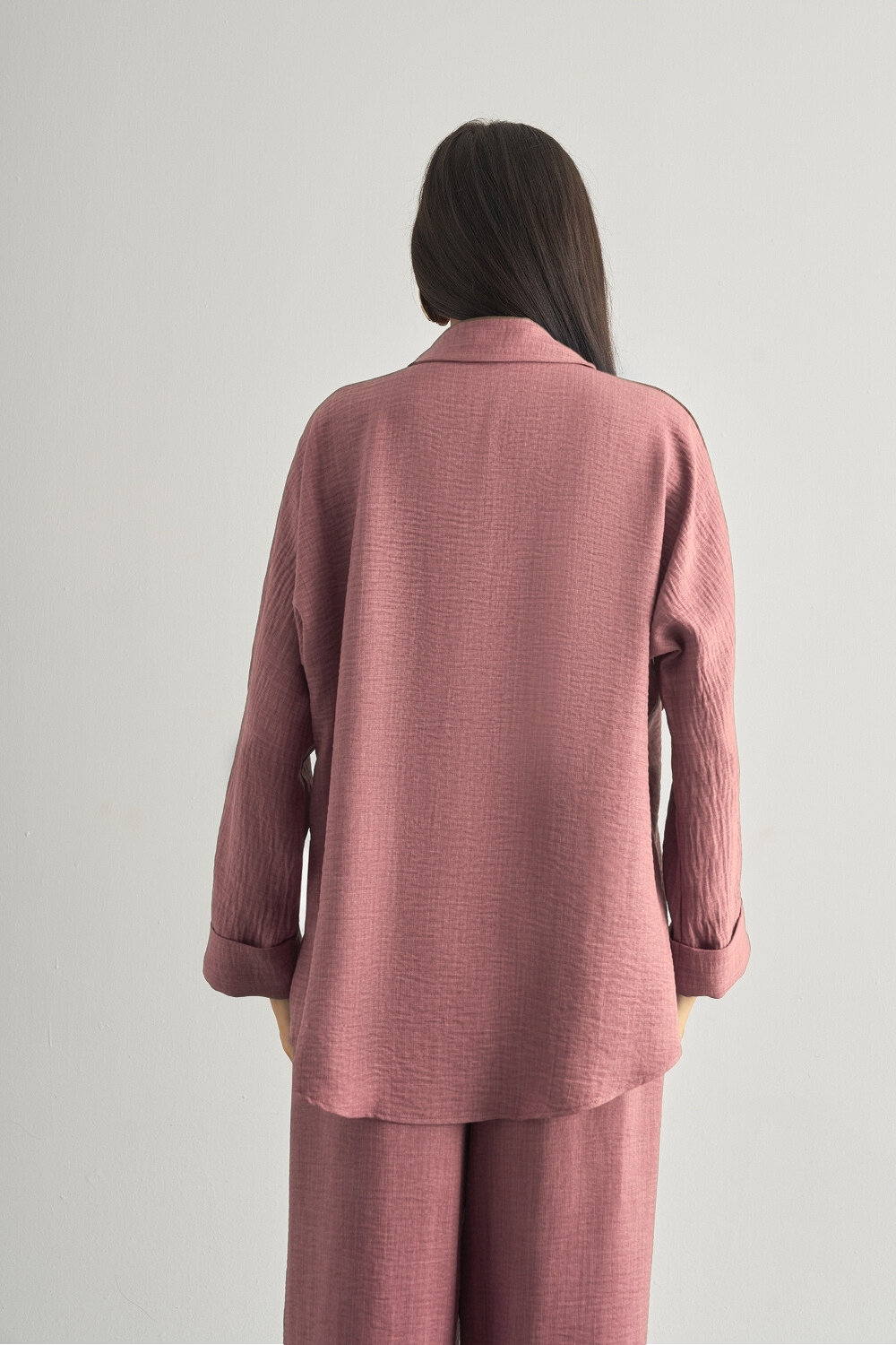 Mizalle Keten Dokulu Torba Cepli Pembe Tunik