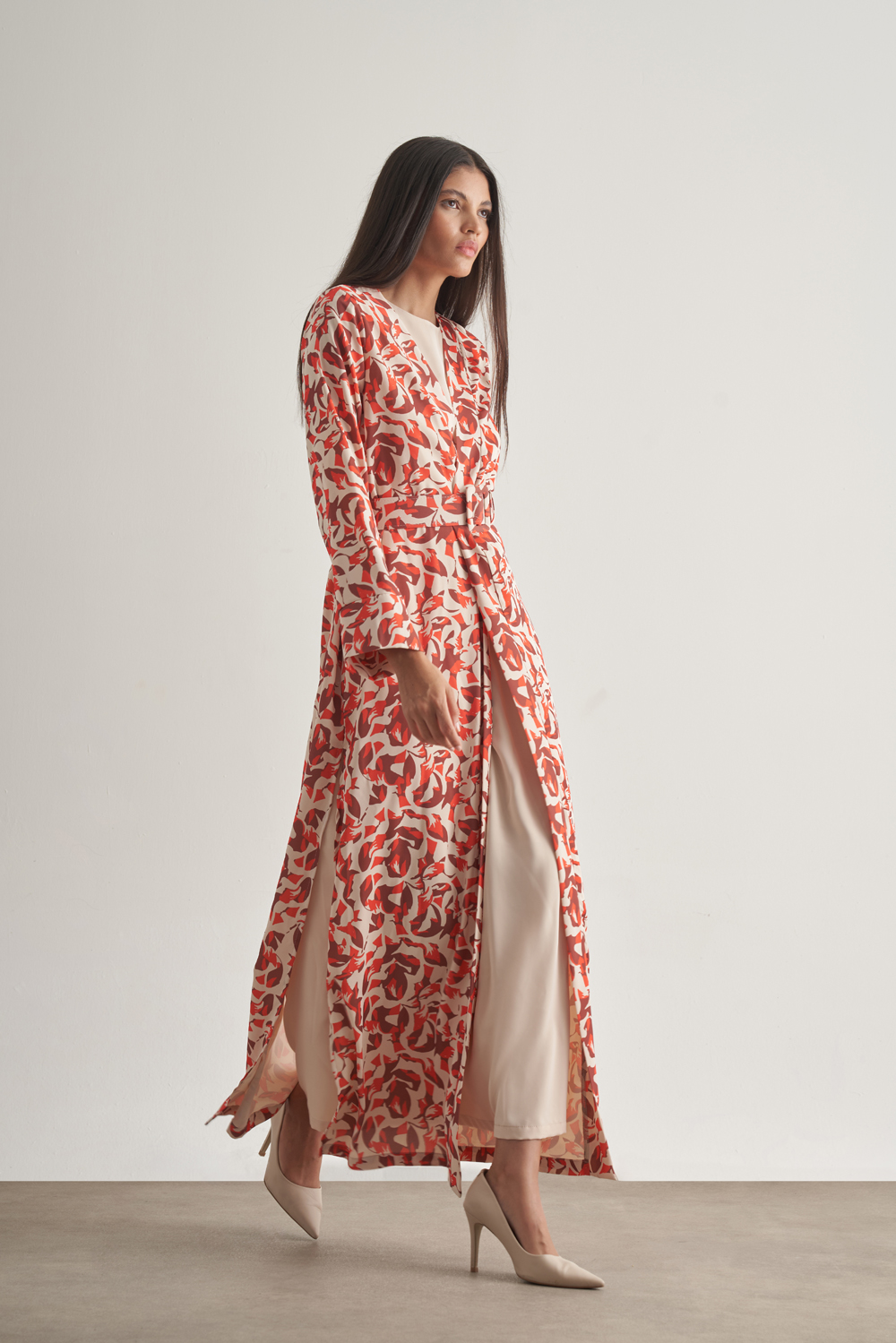 Mizalle Kırmızı Botanik Desenli Kimono Takım
