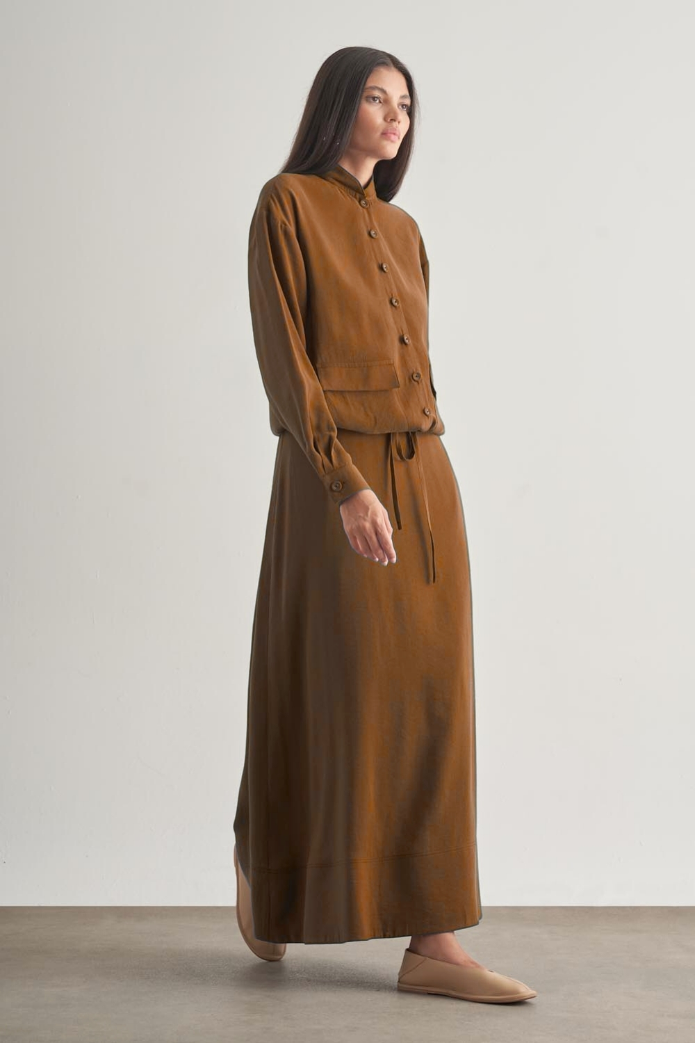 Mizalle Modal Karışımlı Camel Maksi Evaze Etek