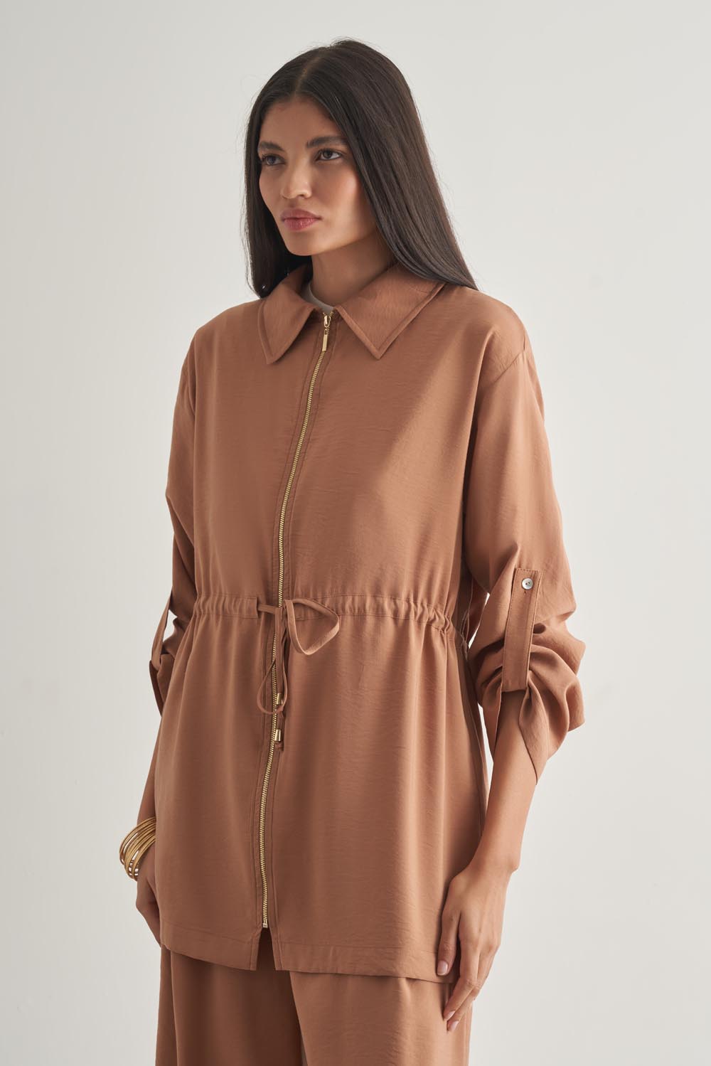 Mizalle Modal Karışımlı Fermuarlı Camel Tunik