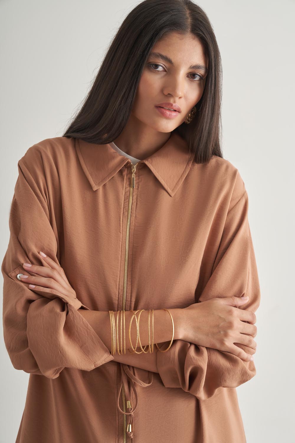 Mizalle Modal Karışımlı Fermuarlı Camel Tunik