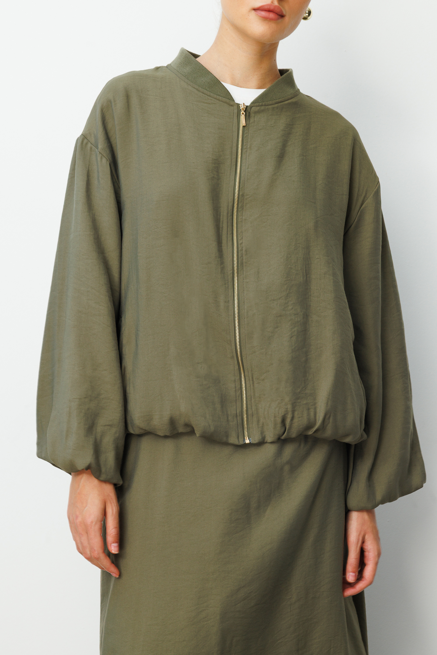 Mizalle Modal Karışımlı Haki Oversize Bomber Ceket