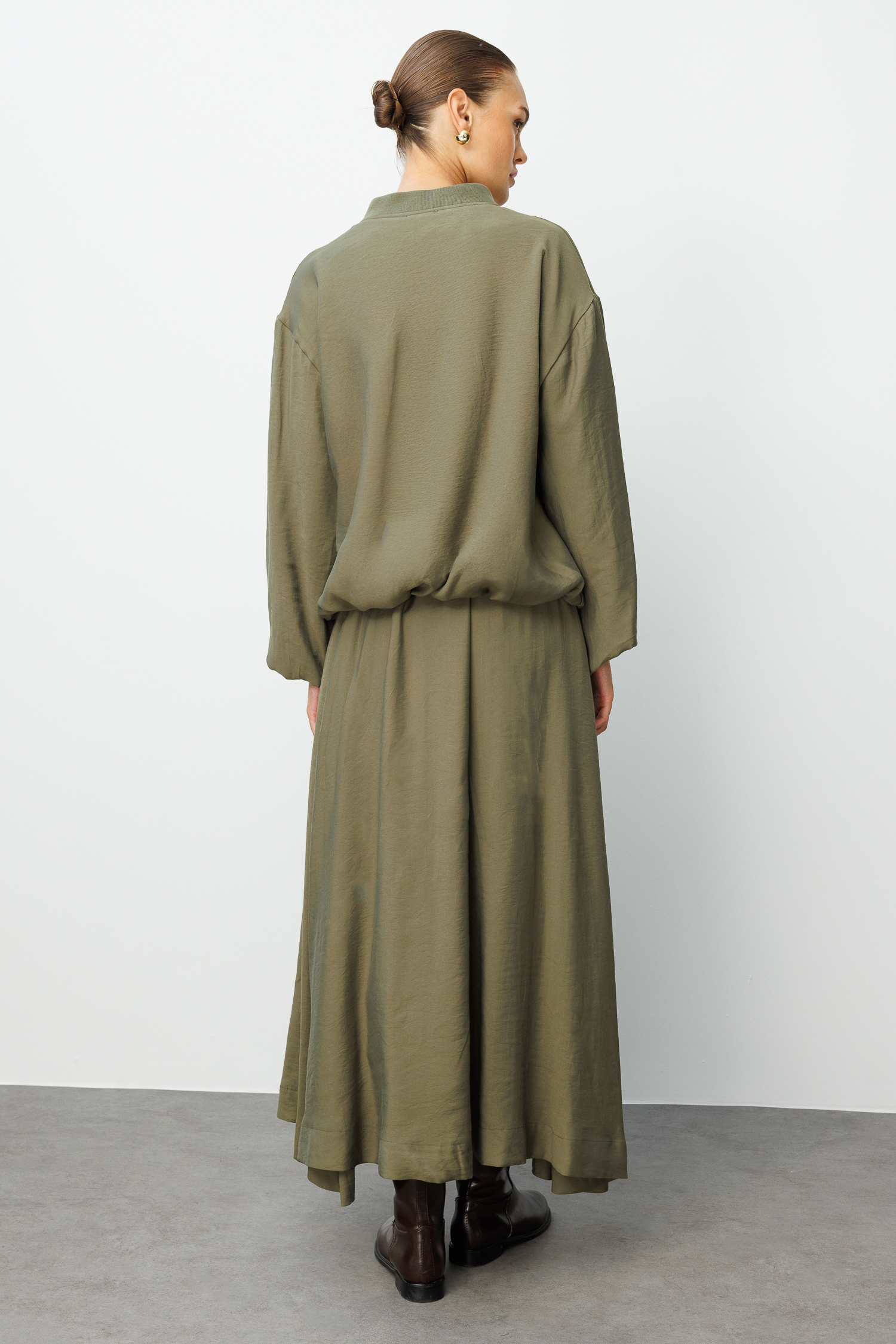 Mizalle Modal Karışımlı Haki Oversize Bomber Ceket