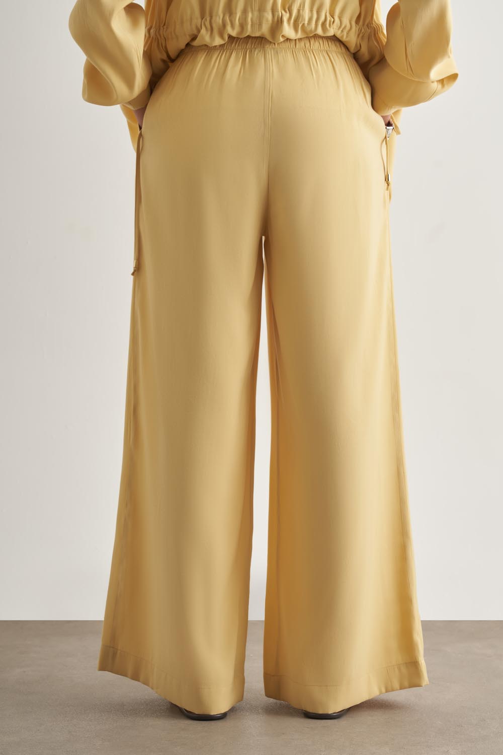 Mizalle Modal Karışımlı Rahat Kesim Beli Lastikli Sarı Pantolon