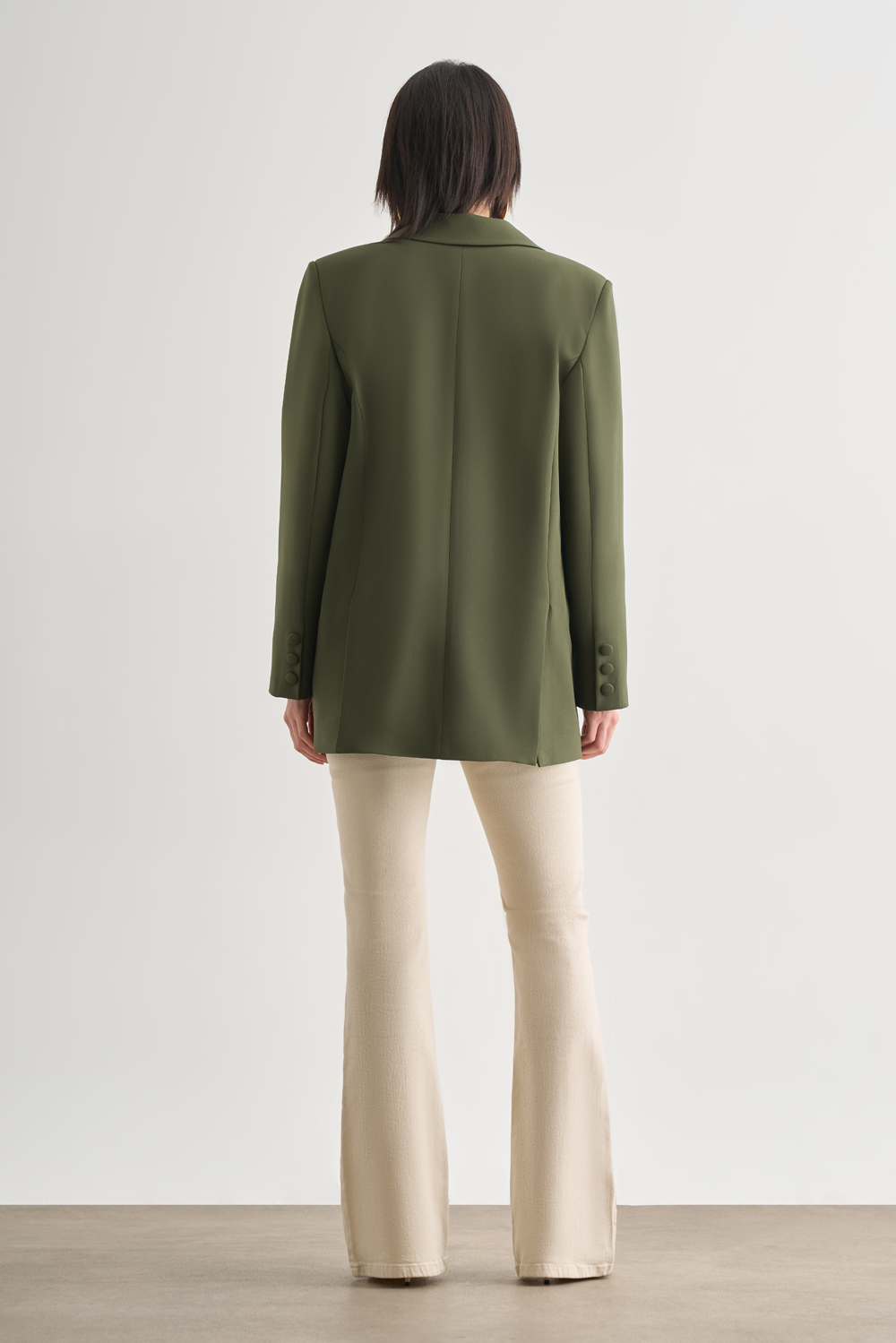 Mizalle Oversize Çift Yırtmaçlı Haki Blazer Ceket