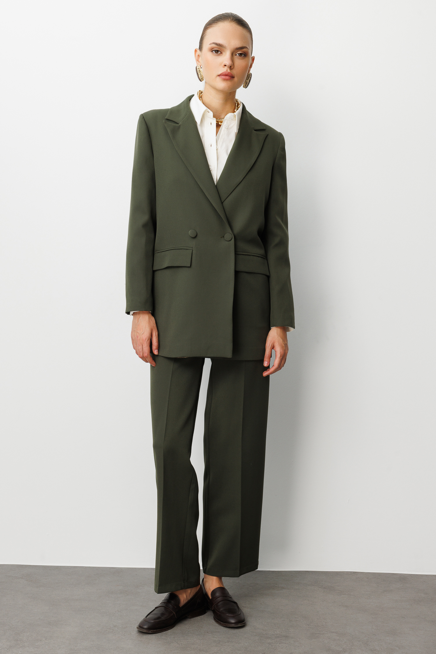 Mizalle Oversize Haki Kruvaze Blazer Ceket