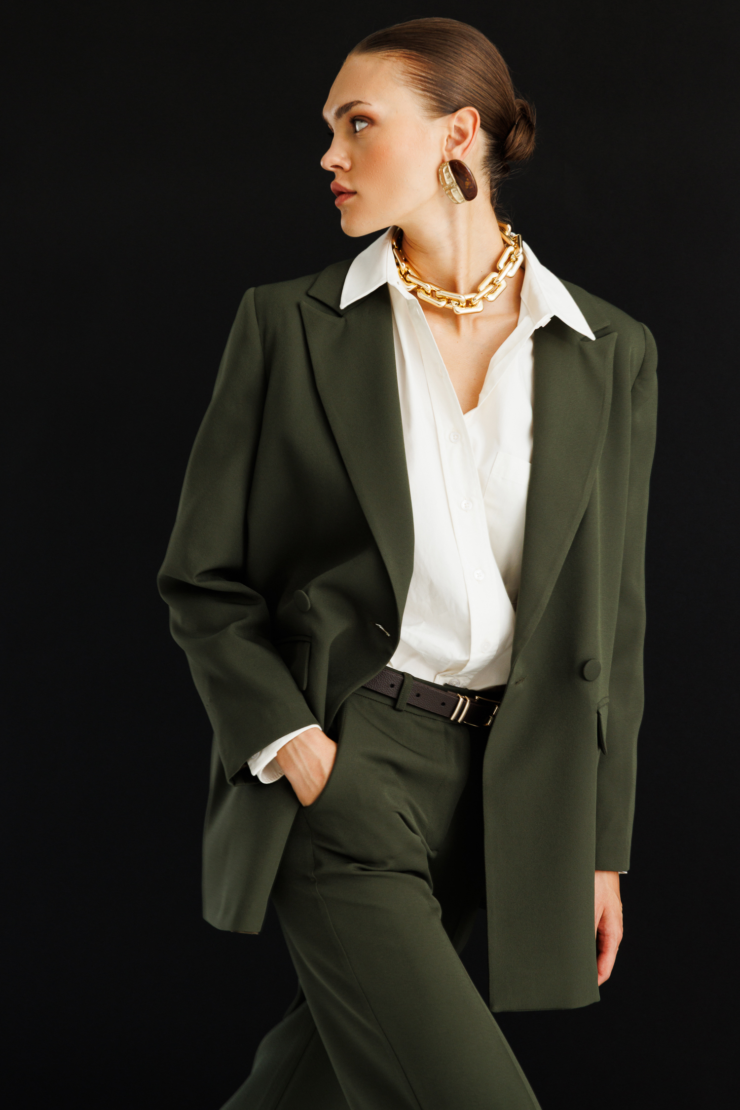 Mizalle Oversize Haki Kruvaze Blazer Ceket