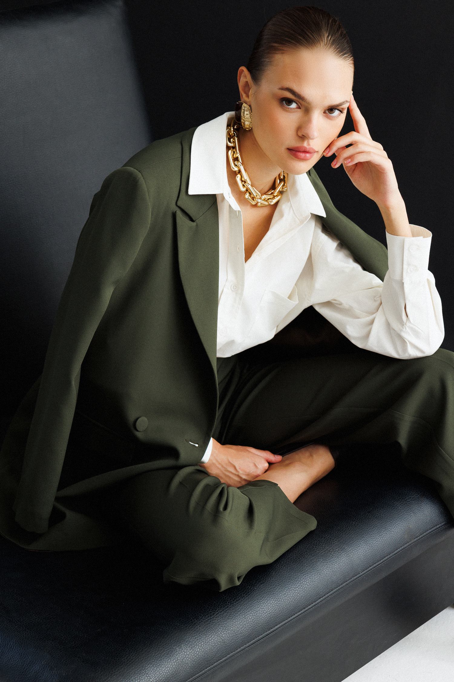 Mizalle Oversize Haki Kruvaze Blazer Ceket