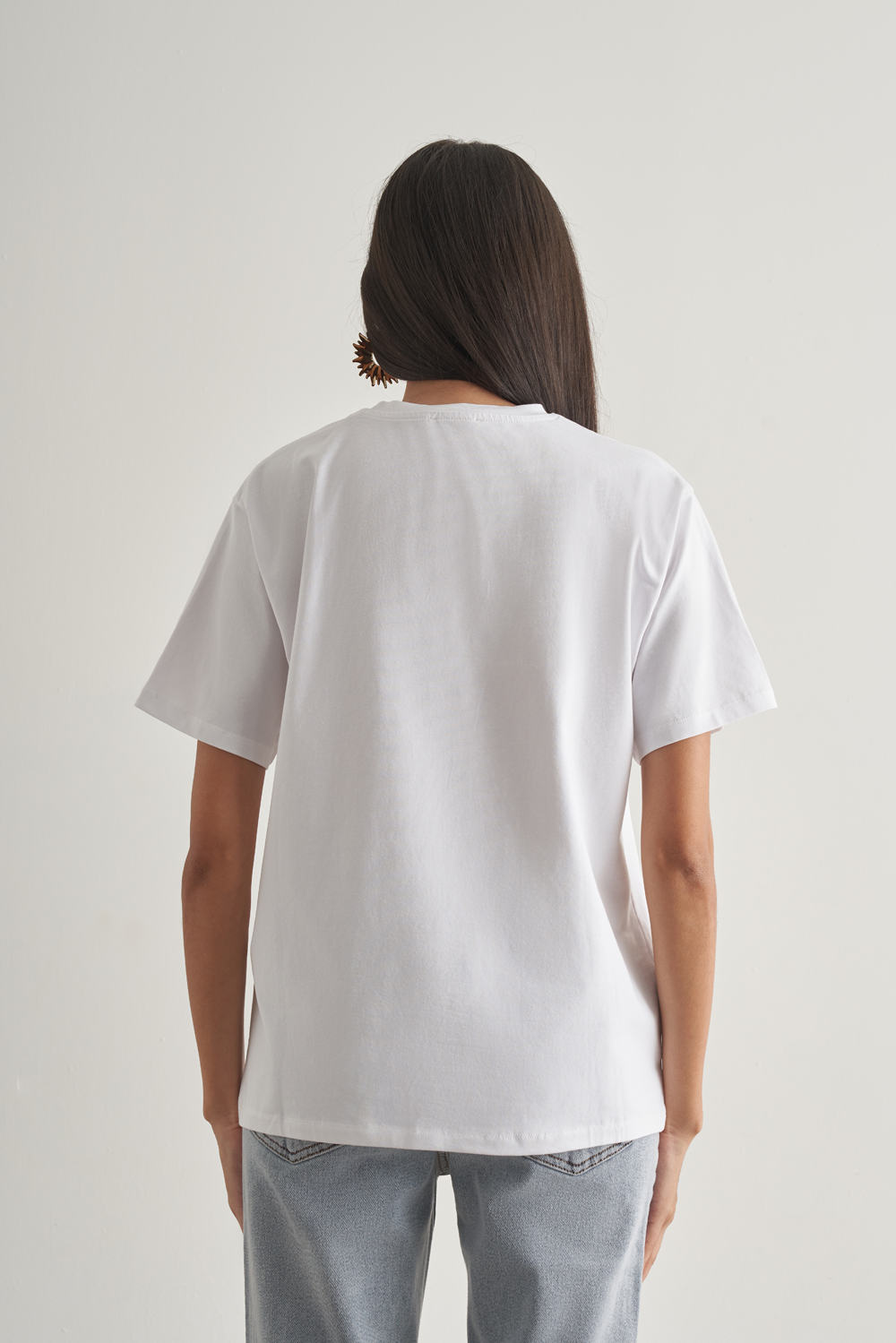 Mizalle Pamuklu Ekru Oversize Baskılı Tişört