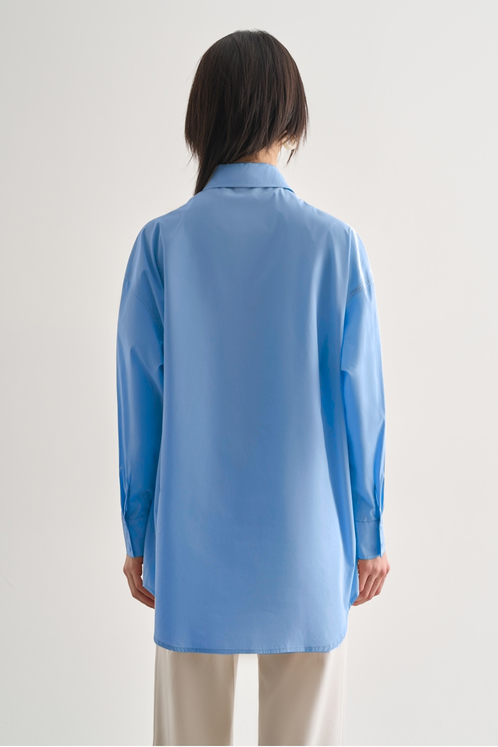 Mizalle Premium Saf Pamuk Açık Mavi Oversize Gömlek