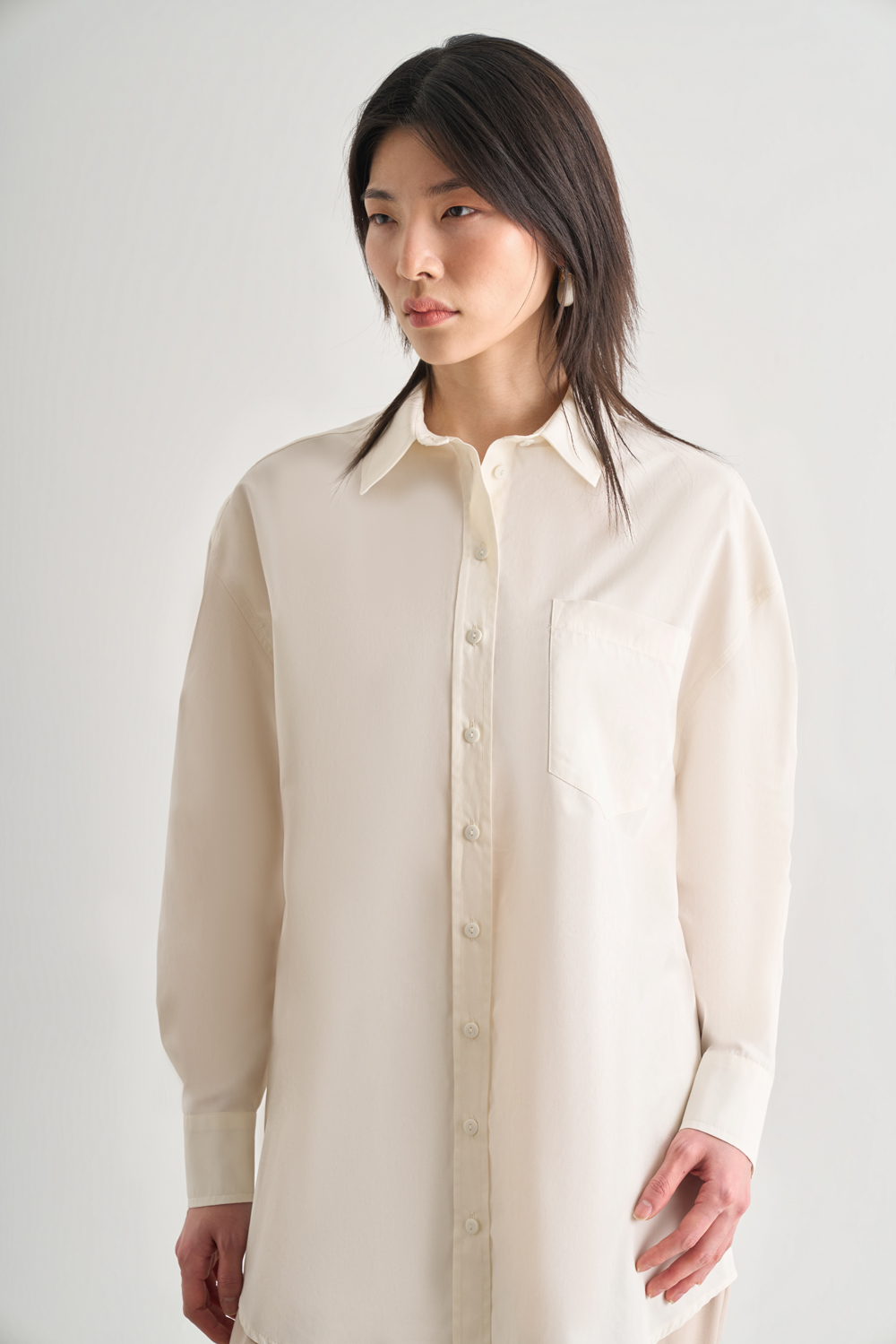 Mizalle Premium Saf Pamuk Ekru Oversize Gömlek