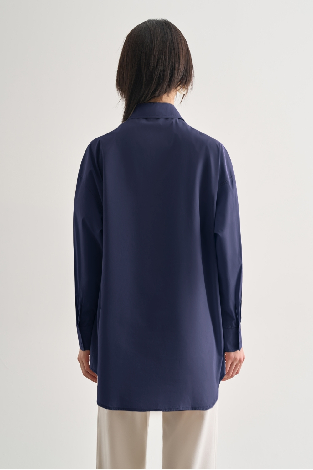 Mizalle Premium Saf Pamuk İndigo Mavi Oversize Gömlek