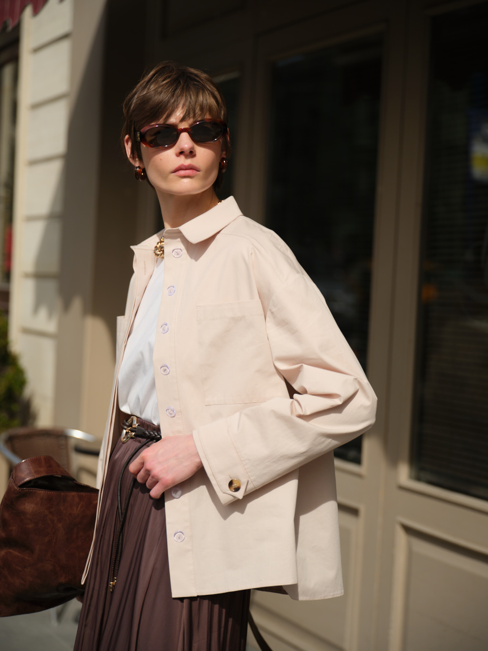 Mizalle Premium Saf Pamuk Oversize Bej Rengi Ceket Gömlek