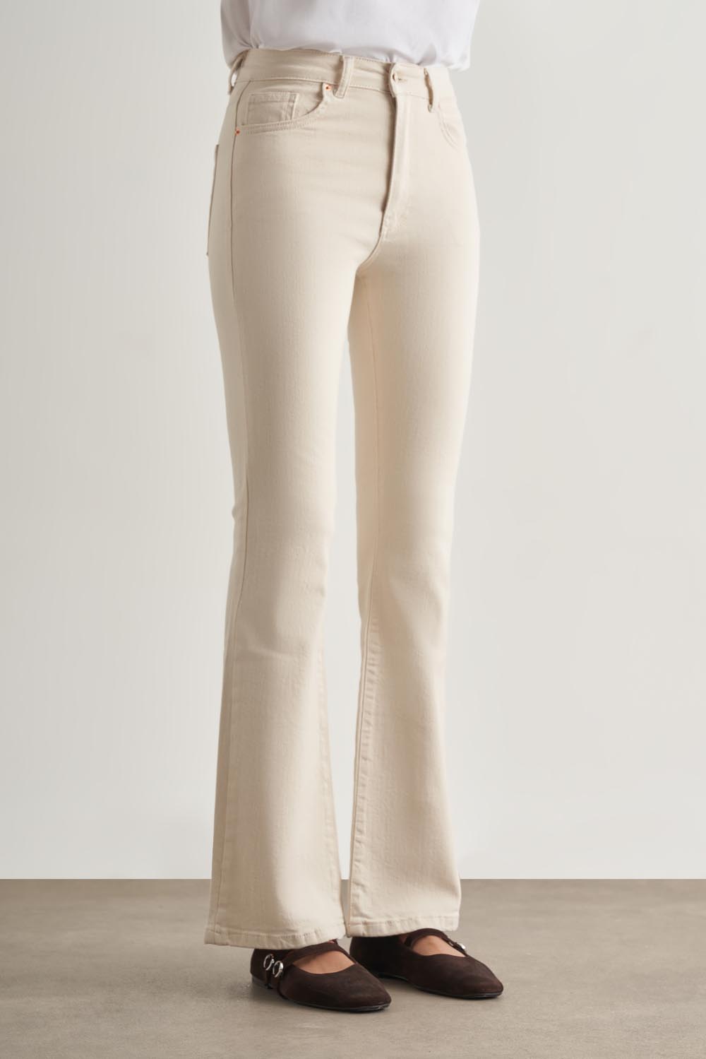 Mizalle Skinny Fit Flare Paça Ekru Denim Pantolon