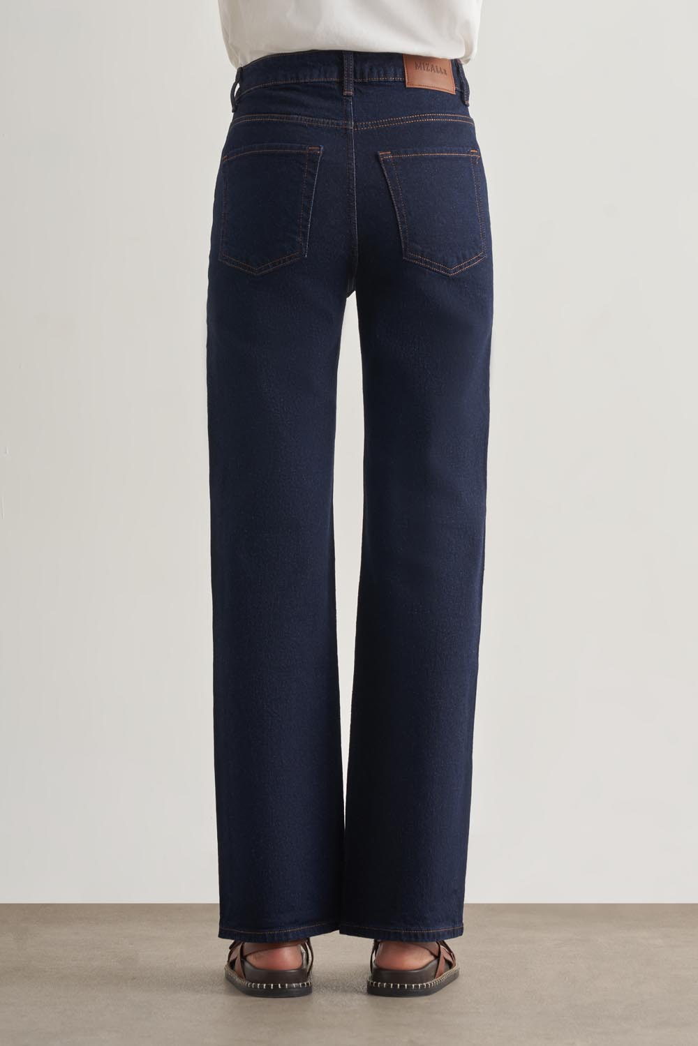 Mizalle Straight Fit Yüksek Bel Lacivert Denim Pantolon