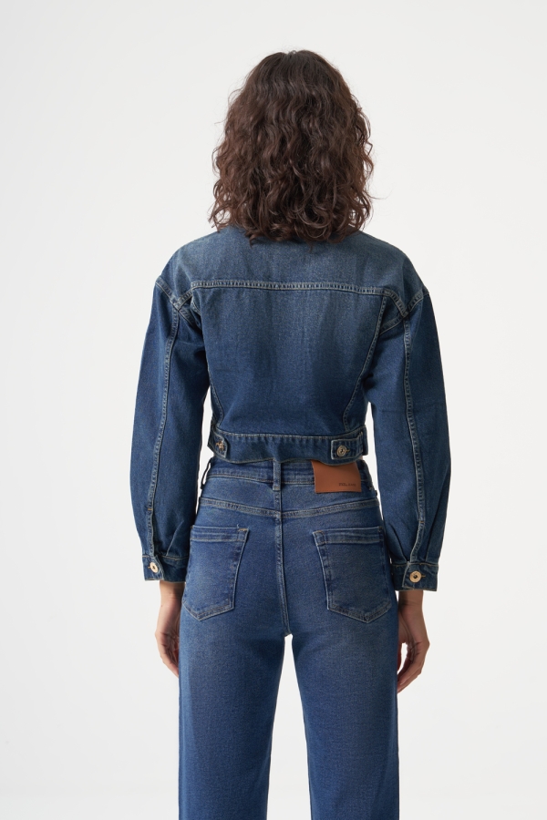 MZL Lacivert Crop Denim Ceket