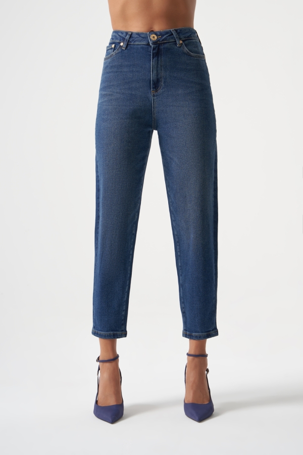 MZL Lacivert Dar Kesim Bilek Boyu Denim Pantolon