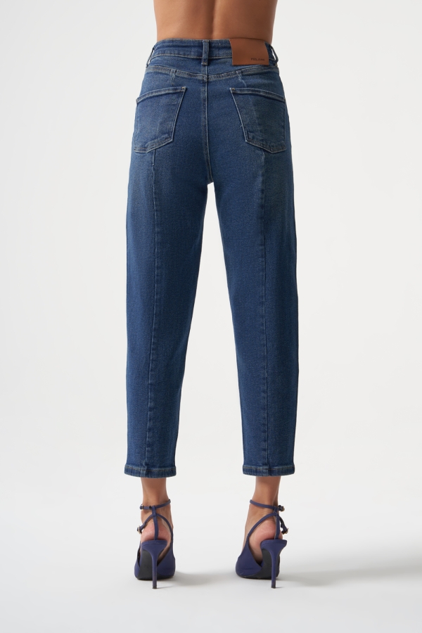 MZL Lacivert Dar Kesim Bilek Boyu Denim Pantolon